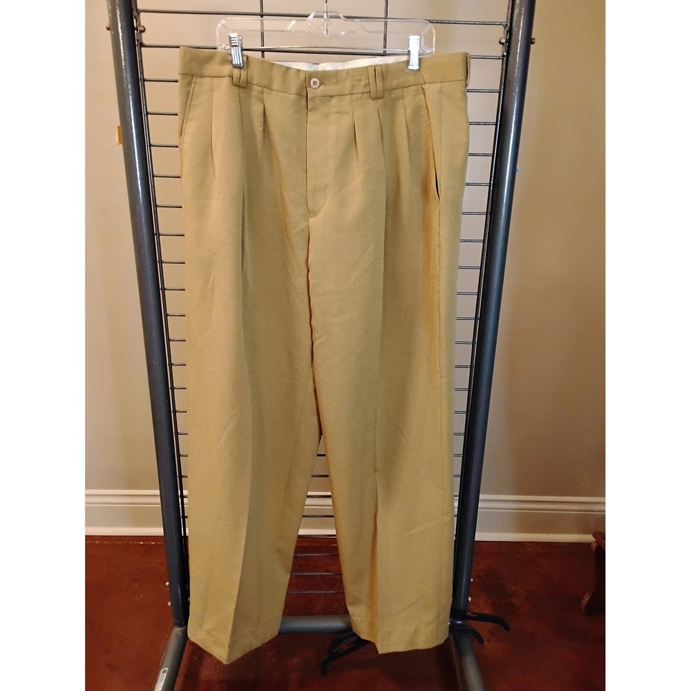 Falcone Mens Tan Pleated Dress Pants Microfiber Khaki Trousers 38 x 31